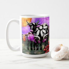 Caneca De Café Whimsical Abstract Momma & Baby Cow Funky Farm