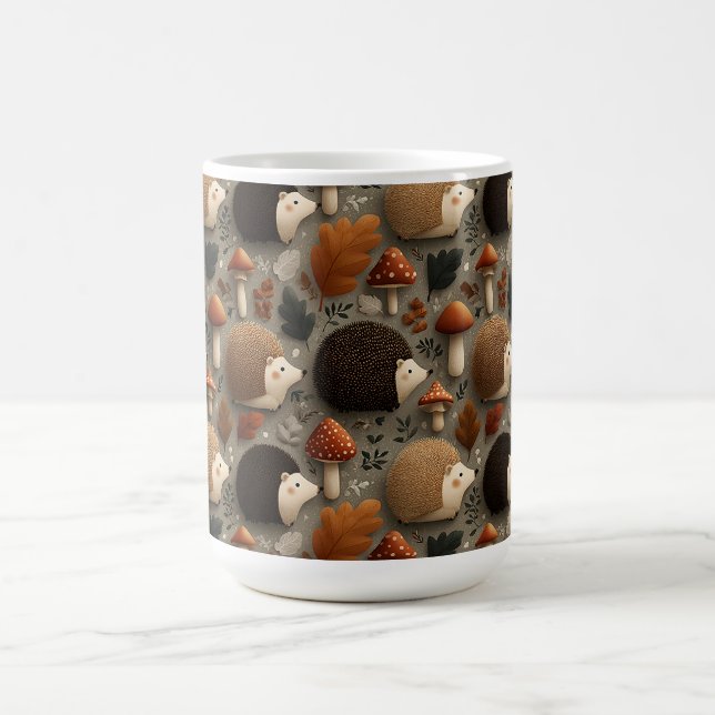 Caneca De Café Whimsical Autumn Hedgehog & Mushroom Pattern (Centro)