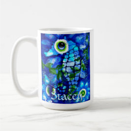 Caneca De Café Whimsical Big-Eyes Seahorse Art Blue Personalized