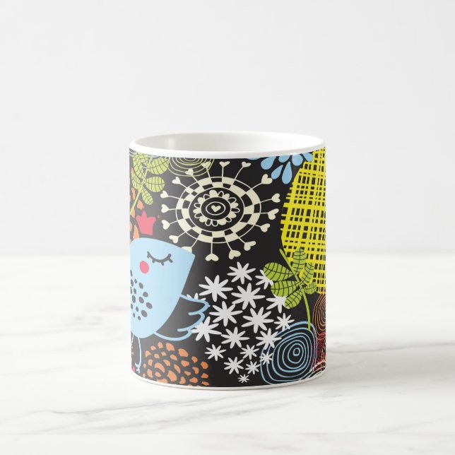 Caneca De Café “Whimsical Bird in a Floral Wonderland (Centro)