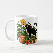 Whimsical Black Cat Botanical Book Lover
