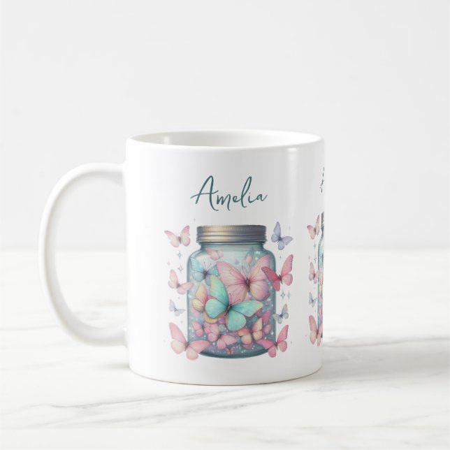 Caneca De Café Whimsical Butterflies in a Jar (Esquerda)