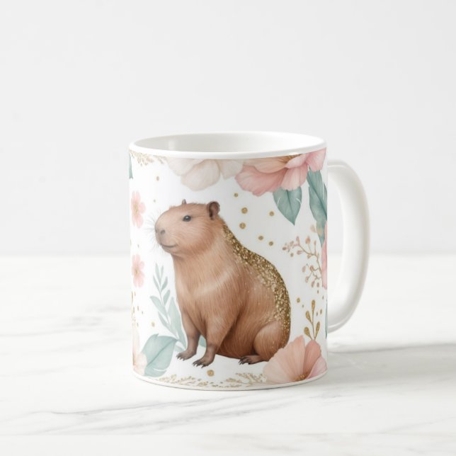Caneca De Café Whimsical Capybara e Floral Delight (Frente Esquerda)