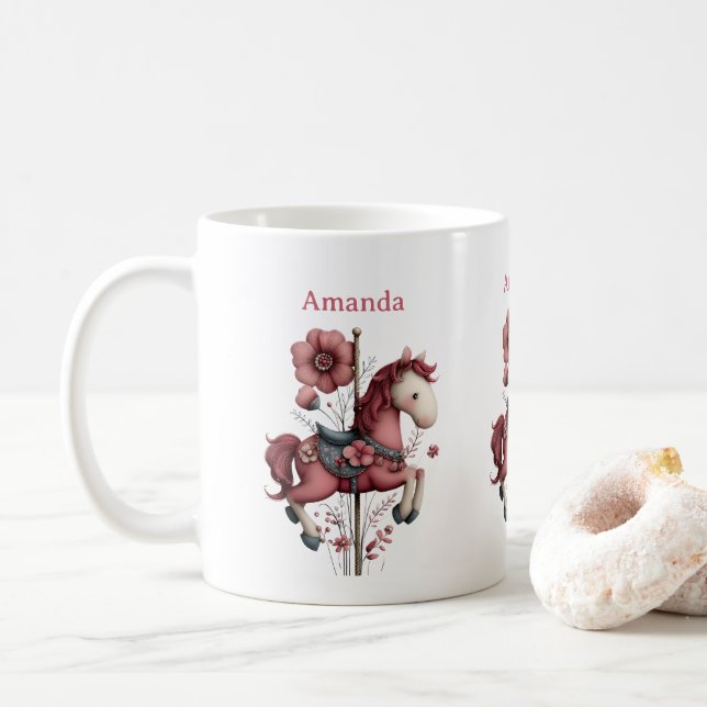 Caneca De Café Whimsical Carousel Horse Image (Com Donut)