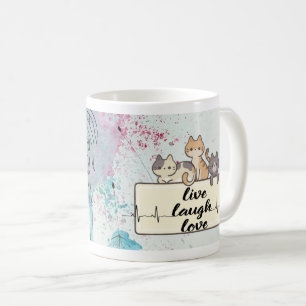 Caneca De Café Whimsical Cat & Dandelion: Arte Floral
