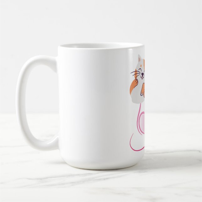 Caneca De Café Whimsical Cat Mom Pink Hearts & Wildflower Floral  (Esquerda)