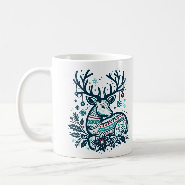 Caneca De Café Whimsical Christmas Deer Vector Clipart - Festive (Esquerda)