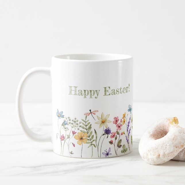 Caneca De Café Whimsical Colorful Wildflower Bloom Spring Easter (Com Donut)