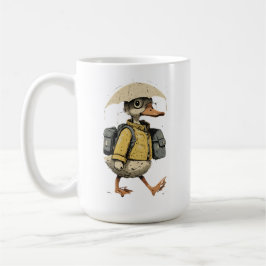 Caneca De Café Whimsical Duck Walking in Rain Art