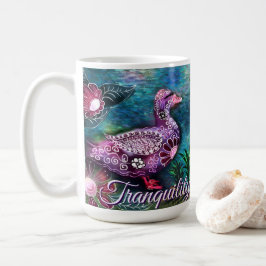 Caneca De Café Whimsical Floral Duck Purple Teal Personalized