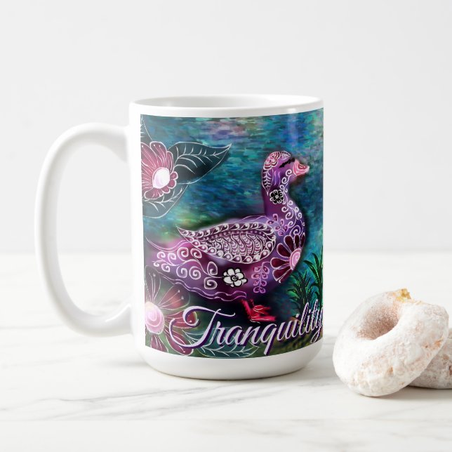 Caneca De Café Whimsical Floral Duck Purple Teal Personalized (Com Donut)