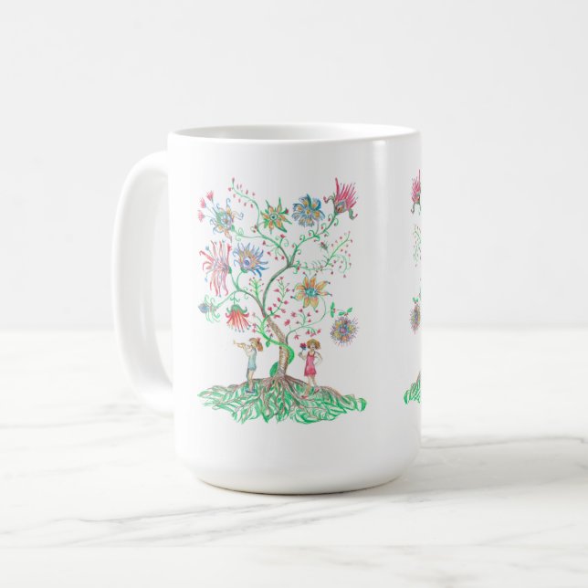 Caneca De Café Whimsical Floral Tree  (Frente Esquerda)