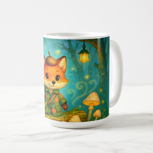 Caneca De Café Whimsical Fox Explorer Art (Frente Esquerda)