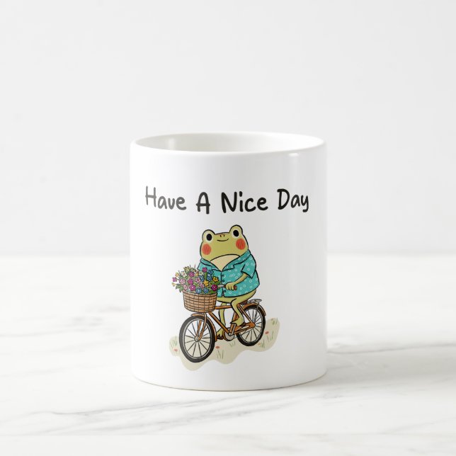 Caneca De Café Whimsical Frog Riding A Bike Illustration (Centro)