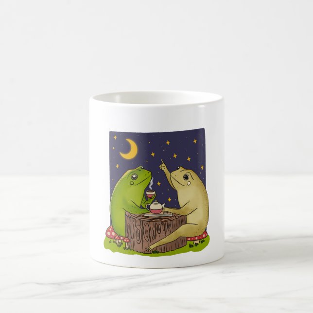 Caneca De Café Whimsical Frogs Tea Party At Night Illustration (Centro)