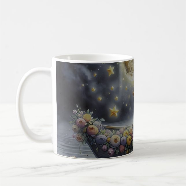 Caneca De Café Whimsical Girl Moon Dream Fantasy Scene (Esquerda)