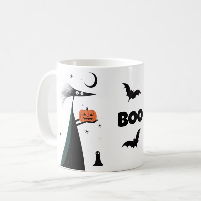 Caneca De Café Whimsical Halloween 'BOO!' com caráter assustador (Frente Esquerda)
