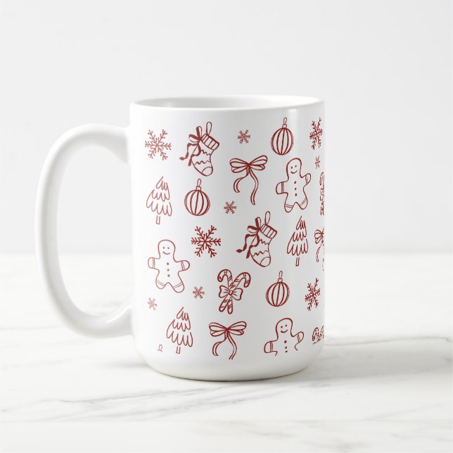 Caneca De Café Whimsical Hand Drawn Doodle Red (Esquerda)