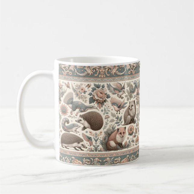 Caneca De Café Whimsical Hedgehog Haven: Floral Vitoriano (Esquerda)