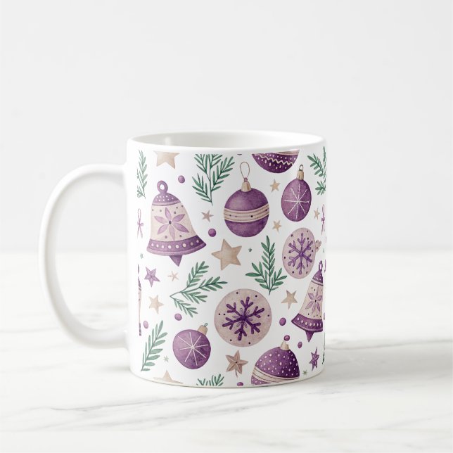 Caneca De Café Whimsical Holiday Mug – Purple Bell Design (Esquerda)