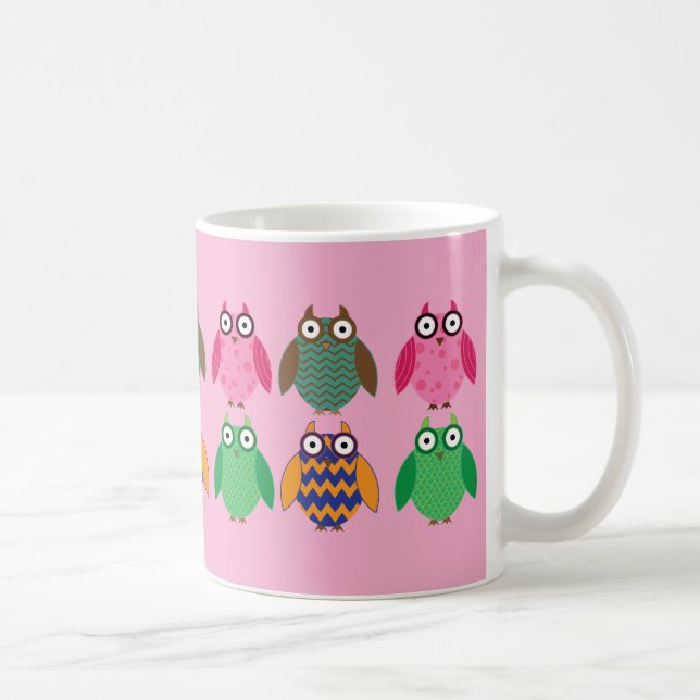 Caneca De Café Whimsical Owls on Pink Coffee Cup (Direita)