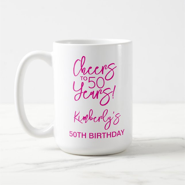 Caneca De Café Whimsical Pink Cheers to 50 Years Birthday Classic (Esquerda)