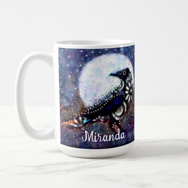 Caneca De Café Whimsical Raven Moon Floral Abstrato Personalizado (Esquerda)