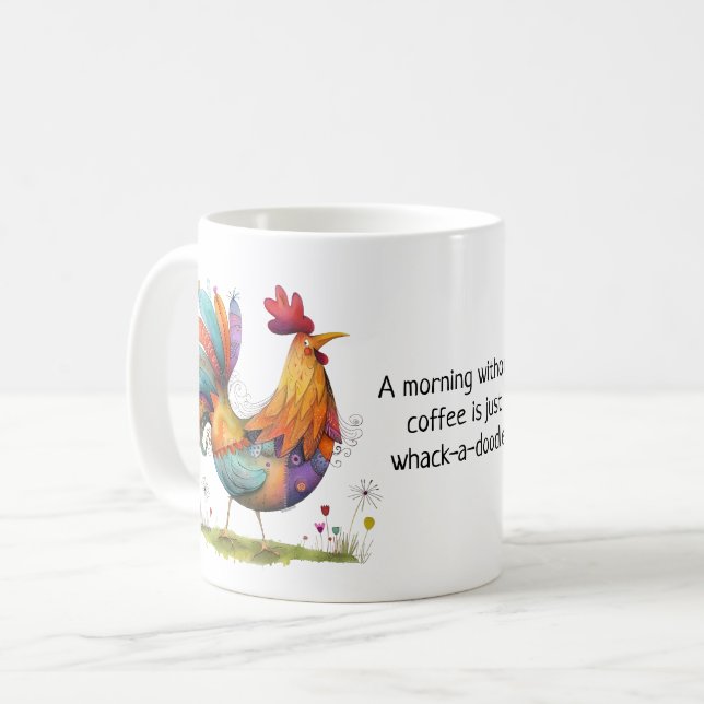 Caneca De Café Whimsical Rooster Coffee Humor - Funny (Frente Esquerda)