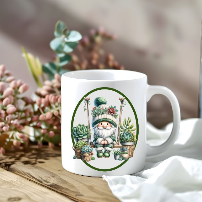 Caneca De Café Whimsical Watercolor Gnome Succulent (Succulent gnome mug )