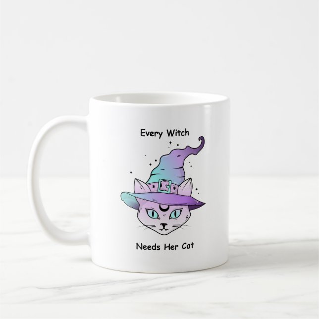 Caneca De Café Whimsical Witch Cat (Esquerda)