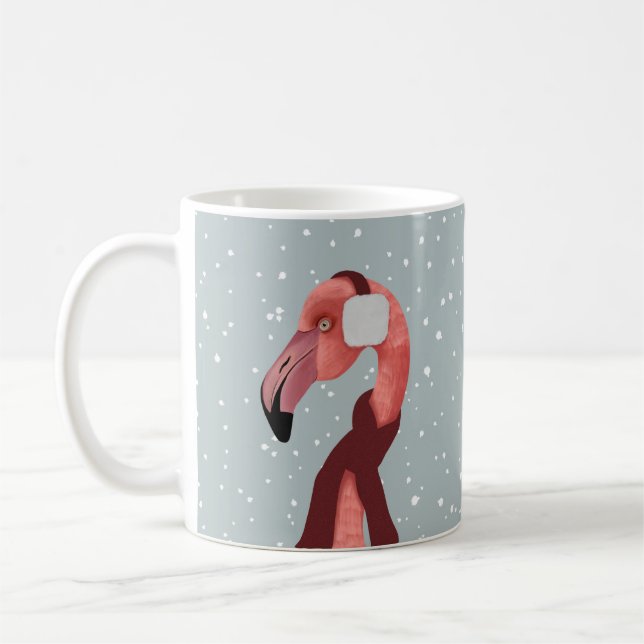 Caneca De Café Whimsso Cozy Winter Flamingo Com Scarf (Esquerda)