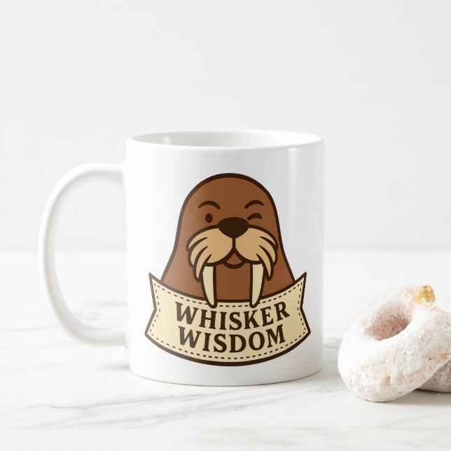 Caneca De Café Whisker Wisdom Cute Jovial Walrus Mascot Cartoon (Com Donut)