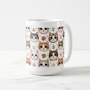 Caneca De Café Whisker Wonderland: Uma Sinfonia de Rostos Felinos