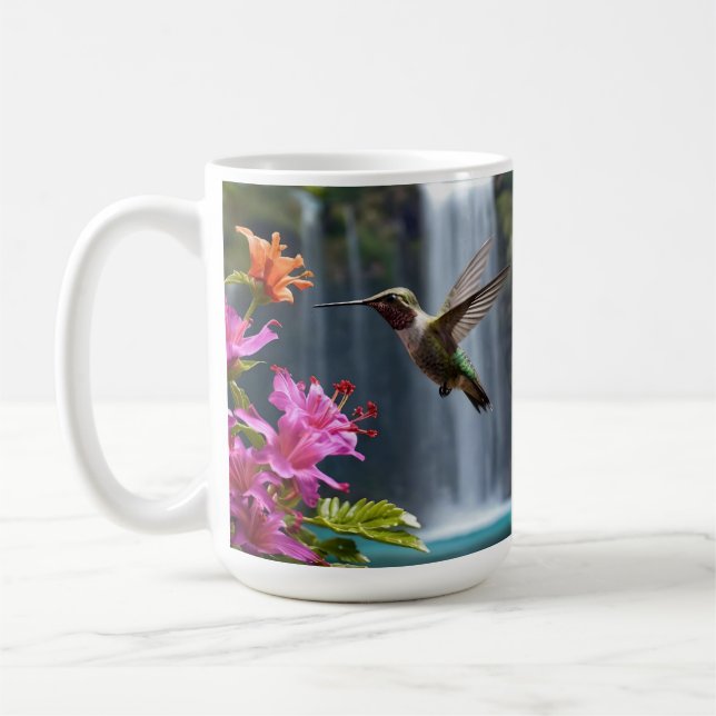 Caneca De Café "Whispers of Nature: Hummingbird, Waterfall (Esquerda)