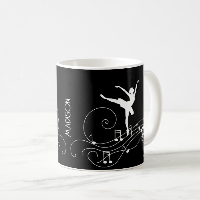 Caneca De Café White Ballerina e notas de música (Frente Esquerda)