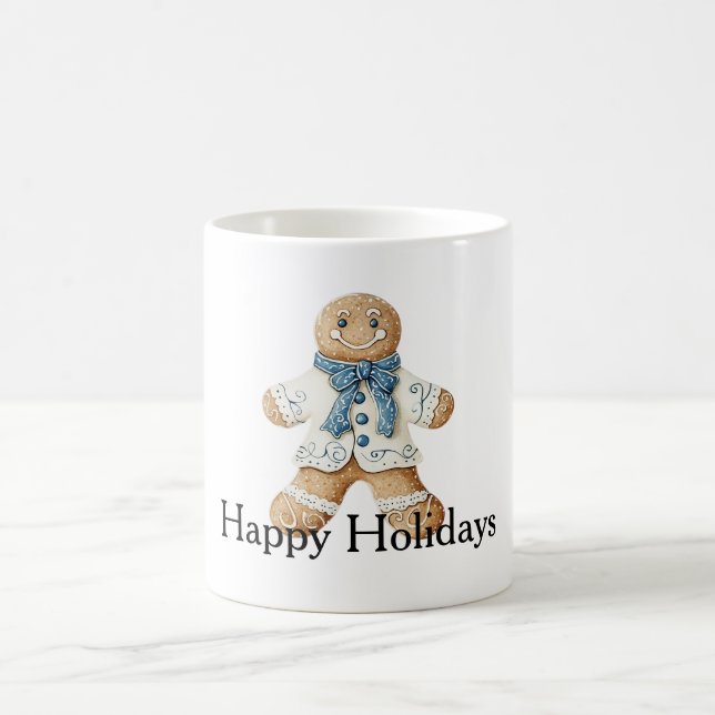 Caneca De Café White Blue Gingerbread Man Cookie Christmas  (Centro)
