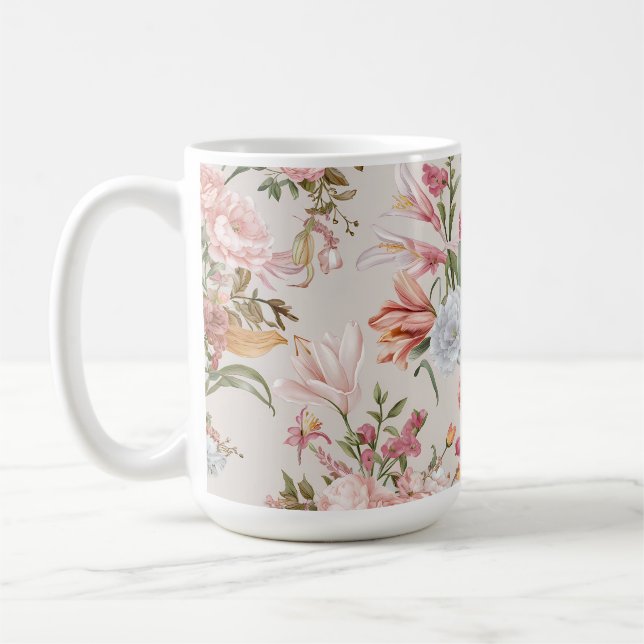 Caneca De Café White Cats Pink Roses Floral  (Esquerda)