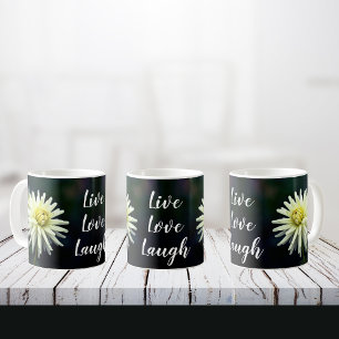 Caneca De Café White Dahlia Flower Motivational Live Love Laugh