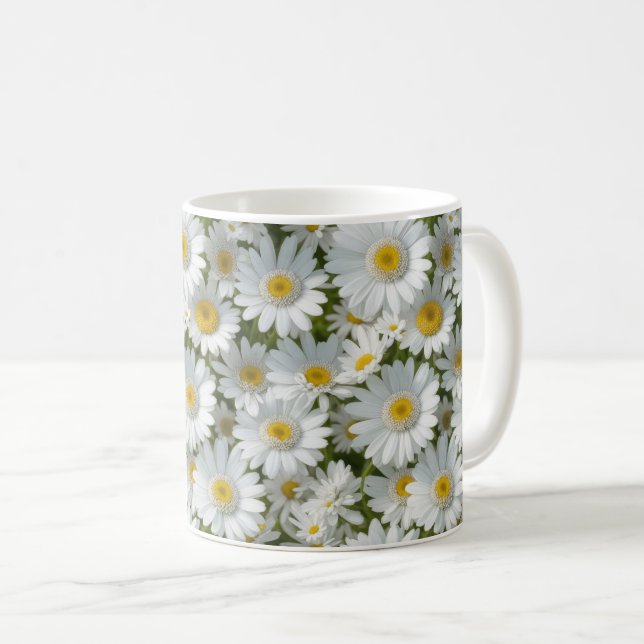 Caneca De Café White Elegant Daisies (Frente Esquerda)