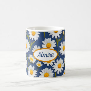 Caneca De Café White English Daisies on Blue