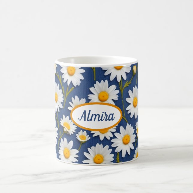 Caneca De Café White English Daisies on Blue (Centro)