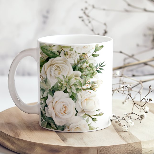 Caneca De Café  White Floral Roses Mom Coffee Mug (Criador carregado)