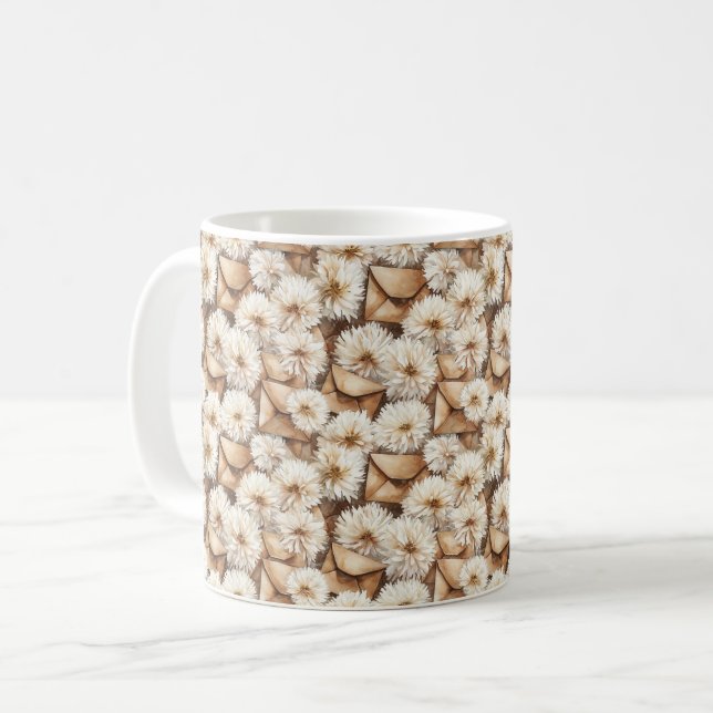 Caneca De Café White Flowers Cream Envelopes (Frente Esquerda)