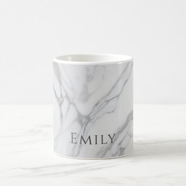 Caneca De Café White Gray Personalized Marble Texture (Centro)