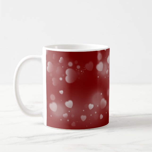 Caneca De Café White Hearts on Red Background (Esquerda)