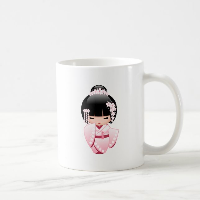 Caneca De Café White Kimono Kokeshi Doll - Garota Geisha Japonesa (Direita)