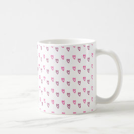 Caneca De Café  White Mug – Small Pink Hollow Hearts Pattern
