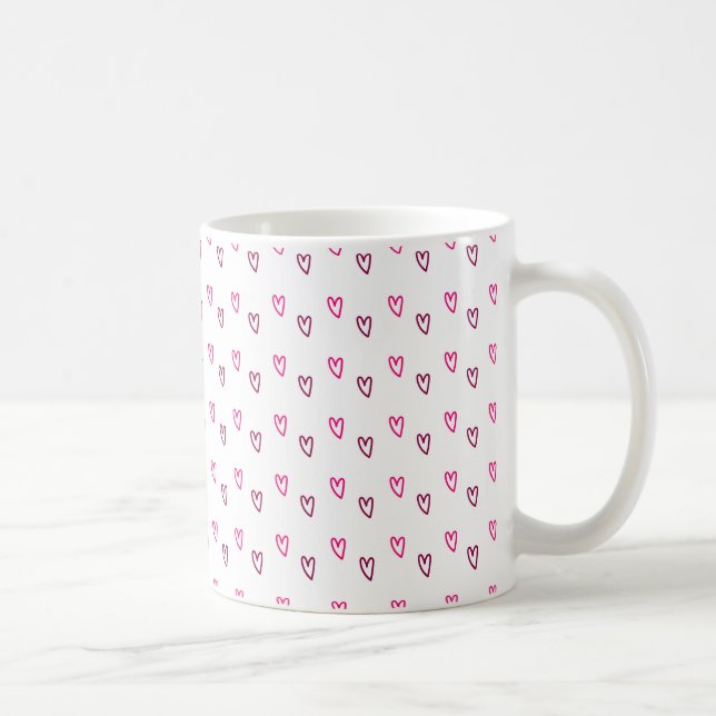 Caneca De Café  White Mug – Small Pink Hollow Hearts Pattern (Direita)