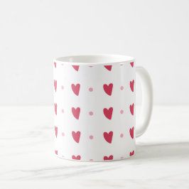 Caneca De Café White Mug – Wavy Red Hearts & Dots