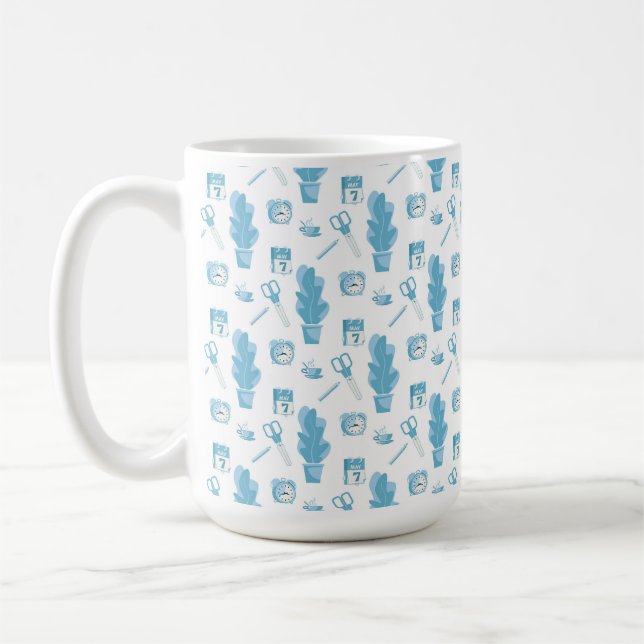 Caneca De Café White mug with a blue cactus pattern (Esquerda)